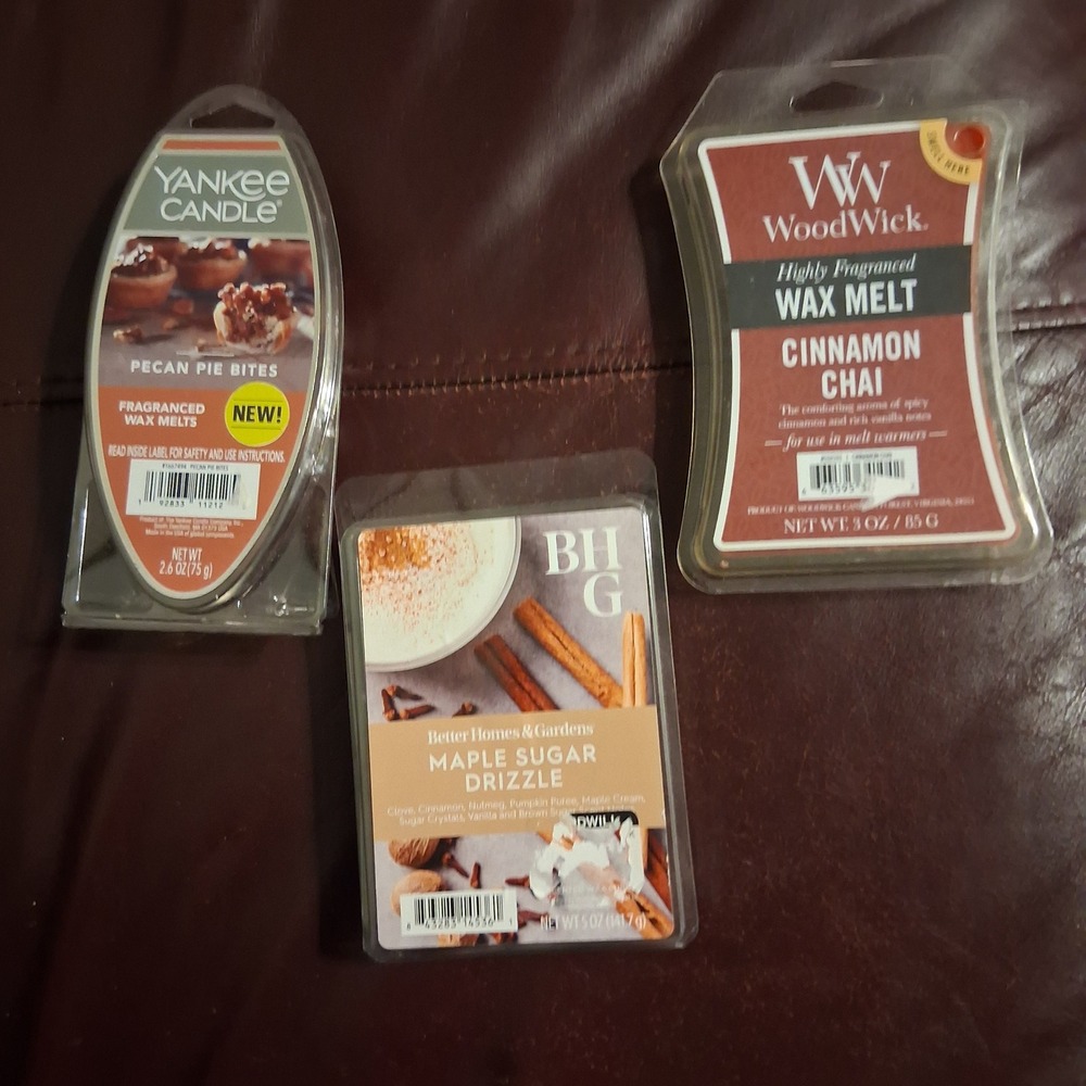 Yankee Candle WoodWick Wax Melt Fall Bundle Pecan Pie Cinnamon Chai Maple Sugar